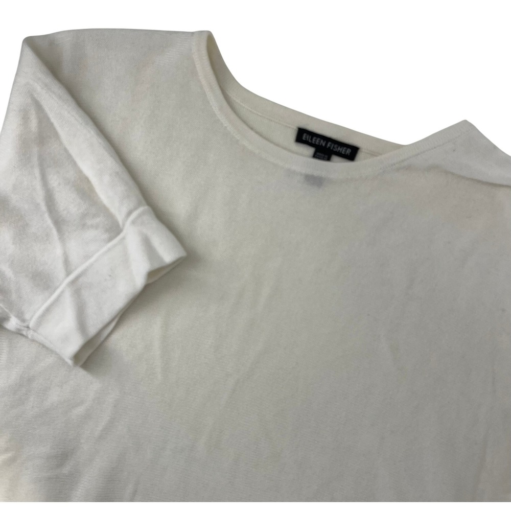 Eileen Fisher Womens XS Off-White Tencel Silk Short Sleeve High-Low Knit Top
